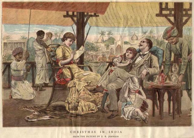 um 1900: Eine britische Familie feiert Weihnachten in Indien.