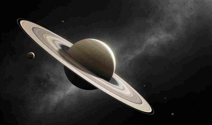 Künstlerische Darstellung des Saturn im Raum.