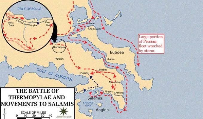 Karte mit der Schlacht von Thermopylae.