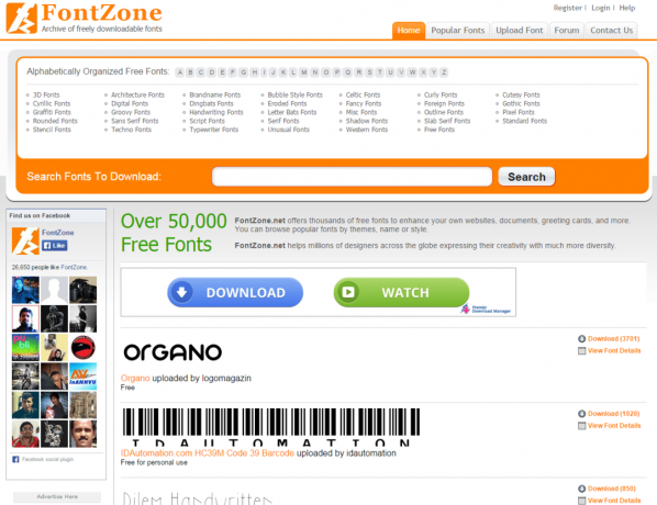 Die FontZone-Website