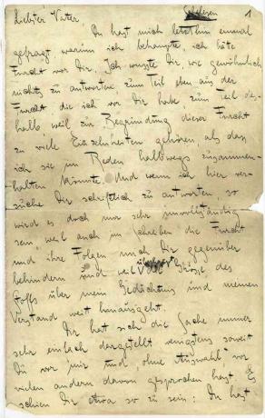 Erste Seite von Kafkas "Brief an seinen Vater".