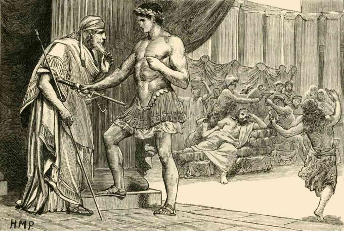 Theseus identifiziert sich mit Aegeus, 19. Jahrhundert