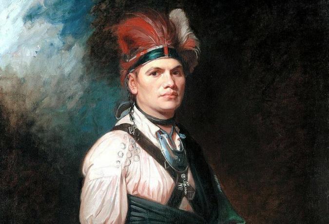 Joseph Brant in indianischer Kleidung mit Kopfschmuck