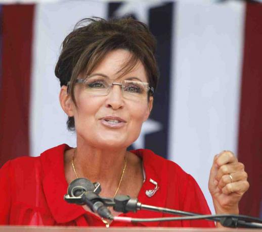 Sarah Palin spricht auf einer Tea Party Rallye am 14. Juli 2012 in Belleville, Michigan.