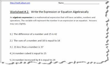 Arbeitsblätter für algebraische Ausdrücke # 2