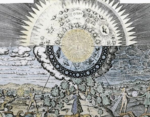 Alchemistisches Diagramm, das das Universum Sol und Luna, 16. Jahrhundert, Deutschland darstellt