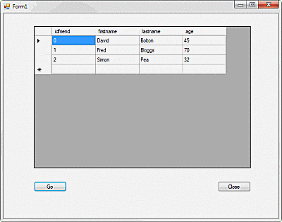 Screenshot der C # -Anwendung mit SQLite-Daten