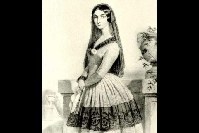 Lola Montez, Lithographie von Alophe nach einem Porträt von Dartiguenave