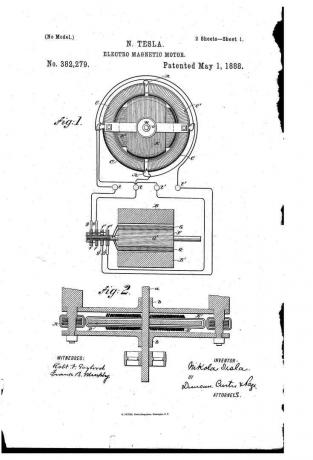 Nikola Teslas Patent für elektromagnetische Motoren, 1888