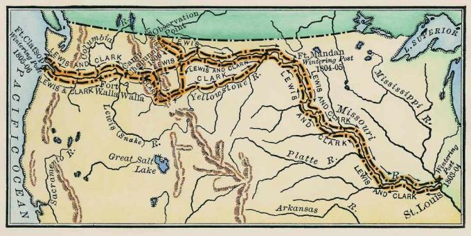 Karte der Lewis & Clark Expedition.