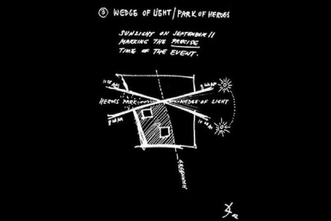 Daniel Libeskind Skizze des Lichtkeils / Park der Helden von Dezember 2002 Folienpräsentation