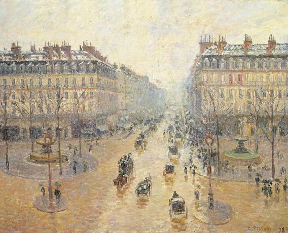 Avenue de L'Opéra. Schneeeffekt. Morgen, von Pissarro Camille, 19. Jahrhundert, 1898, Öl auf Leinwand, cm 65 x 82