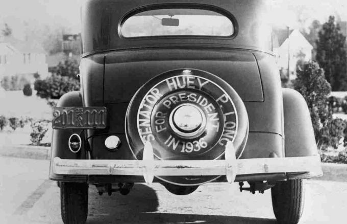 Foto des Autos, das Huey Long für Präsident verkündet