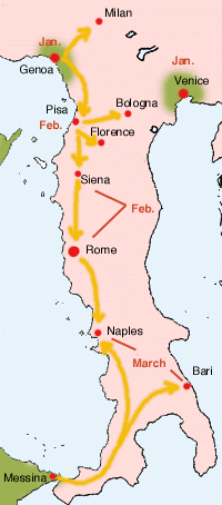 1348 Die Ausbreitung des schwarzen Todes durch Italien