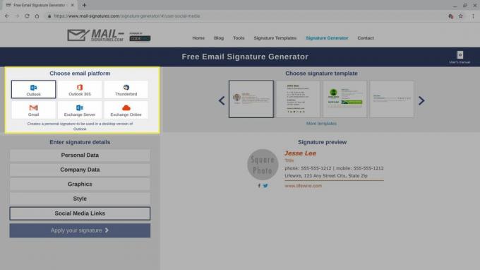E-Mail-Plattformoptionen im Signaturgenerator