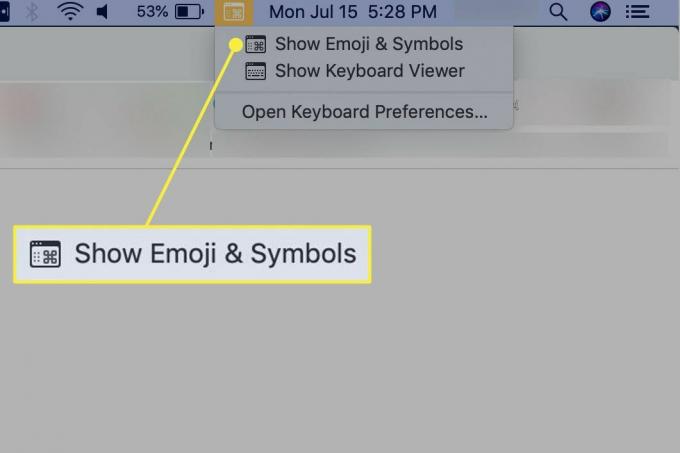 Der Befehl "Emoji & Symbole anzeigen"
