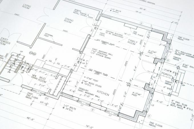 Ein detaillierter Grundriss auf weißem Papier