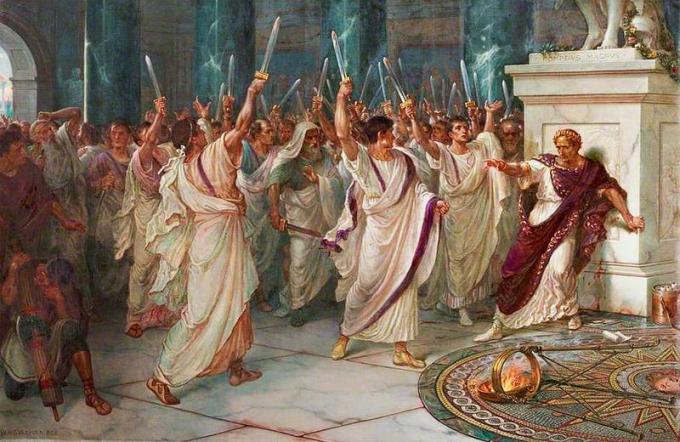 Die Ermordung von Julius Caesar, gemalt von William Holmes Sullivan, c. 1888
