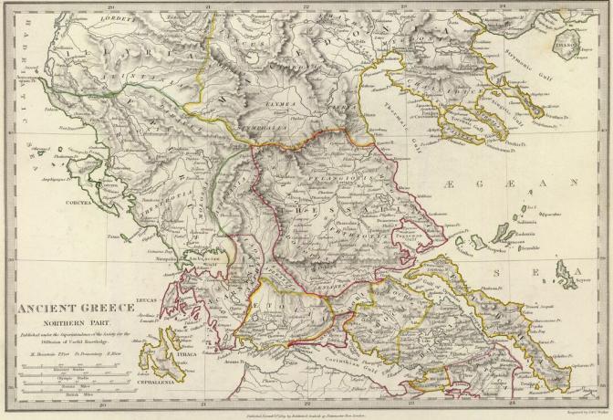 Karte des alten Nordgriechenlands und der umliegenden Gebiete.