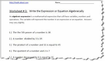 Arbeitsblatt zum algebraischen Ausdruck Nr. 3