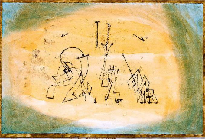 Abstrakte Stift- und Aquarellmalerei mit dem Titel Abstraktes Trio von Paul Klee