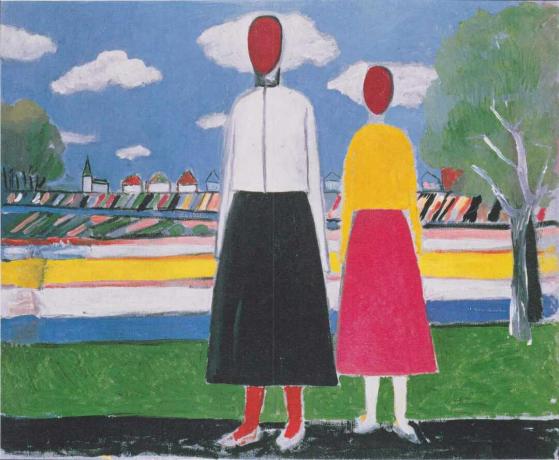 Kazimir Malevich zwei Frauen in einer Landschaft