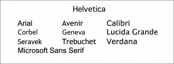 Liste von Schriftarten wie Helvetica.