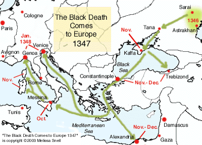 Die Ankunft der Krankheit in Osteuropa und Italien Der schwarze Tod kommt nach Europa, 1347