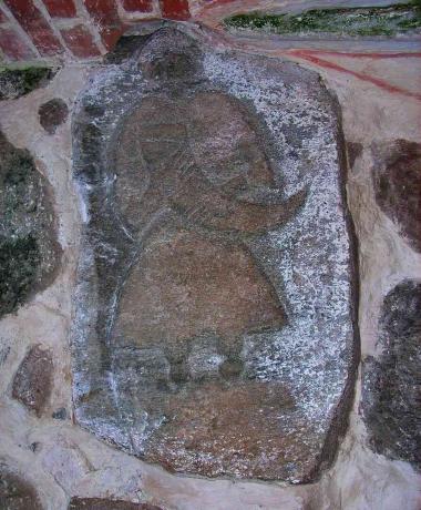 Der Svantevit-Stein in der Kirche in Altenkirchen auf der Insel Rügen vor 1168. Künstler: Vorchristliche Kunst