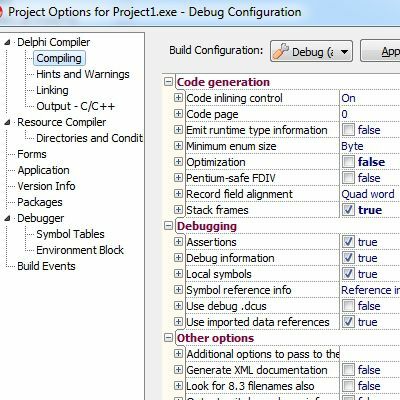 Debug Build-Konfiguration in Delphi