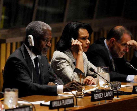 Der Generalsekretär der Vereinigten Staaten, Kofi Annan, und die Quartettchefs der Pressekonferenz der Europäischen Union